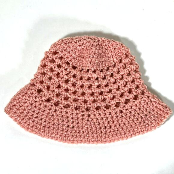 Pink Crochet Bucket Hat, Handmade Powder Pink Hippie Boho - Picture 5 of 6